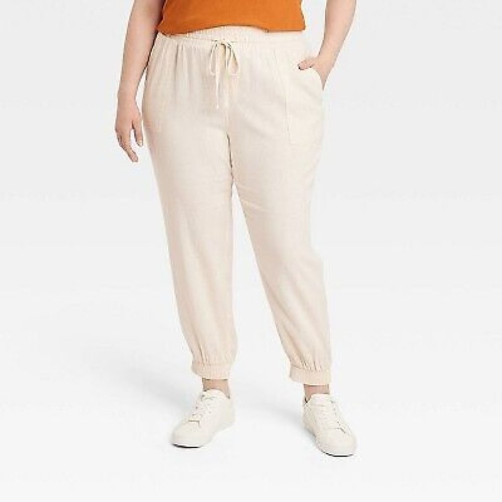 A NEW DAY HIGH RISE LINEN ANKLE JOGGER PANTS - XXL - Cream - New NWT Target